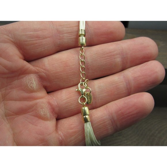 8 Inch Sterling Silver Cream White Cord Faux Stone Bracelet - Picture 2 of 5